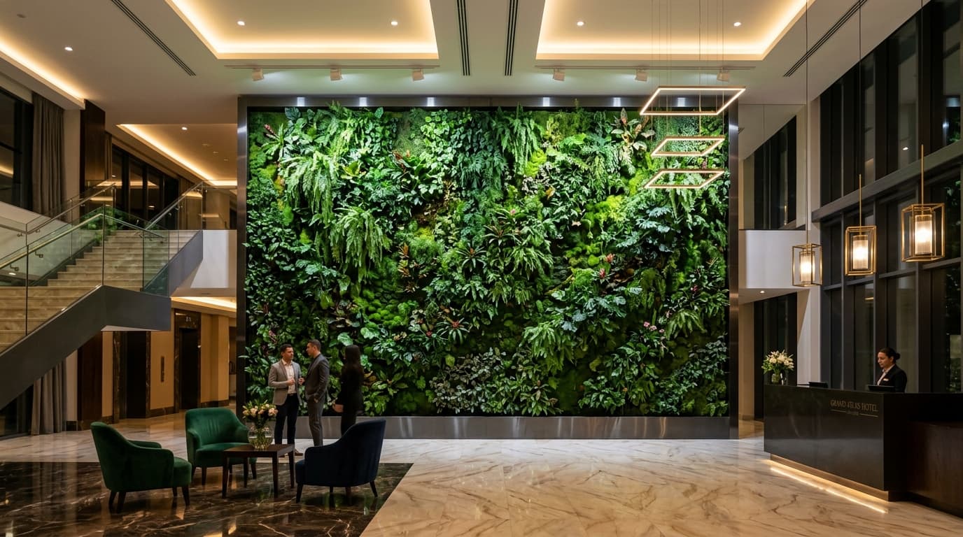 Living wall in a hotel lobby